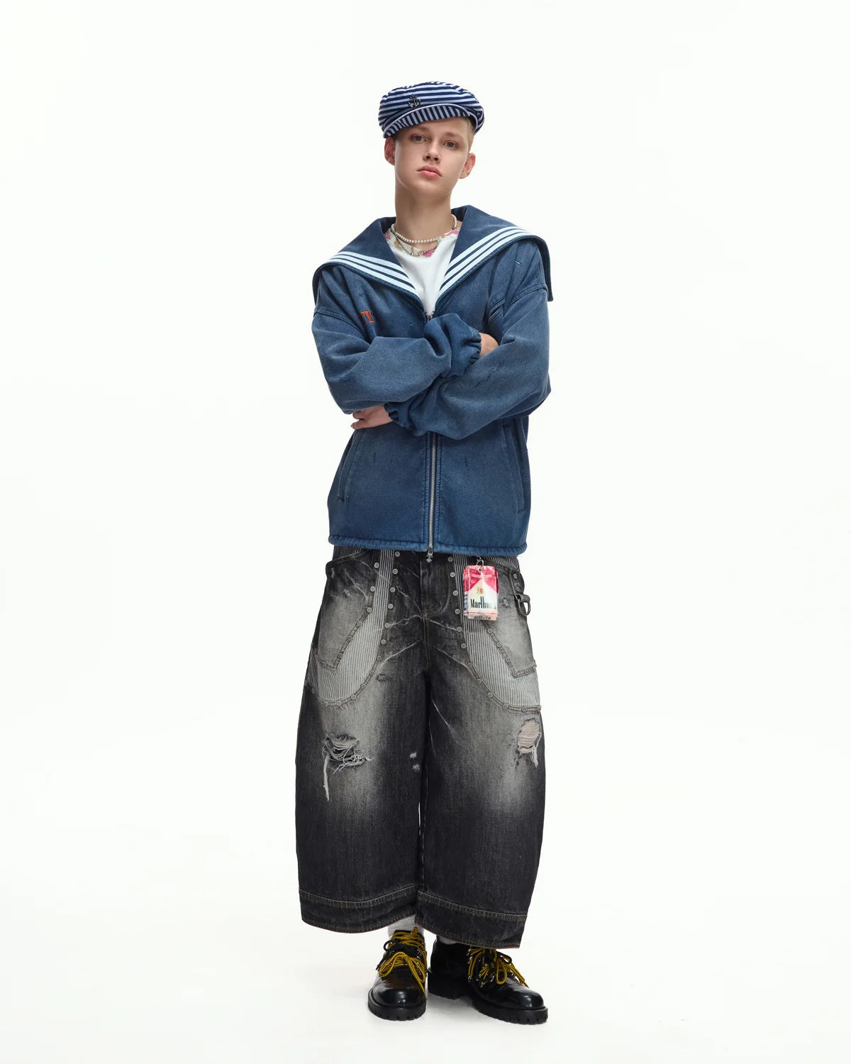 EMO Sailor-Collar Double-Zip Sweatshirt Jacket