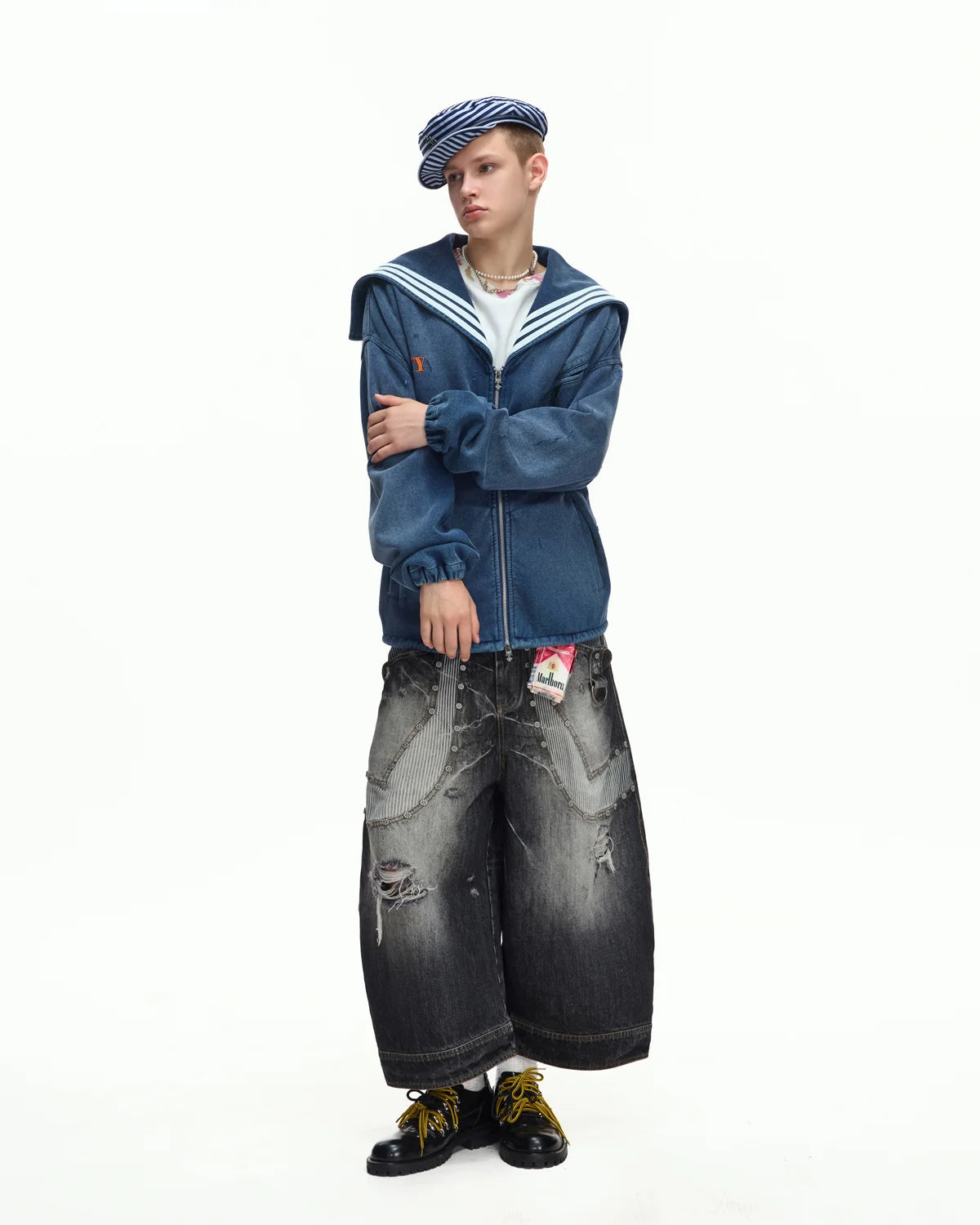 EMO Sailor-Collar Double-Zip Sweatshirt Jacket