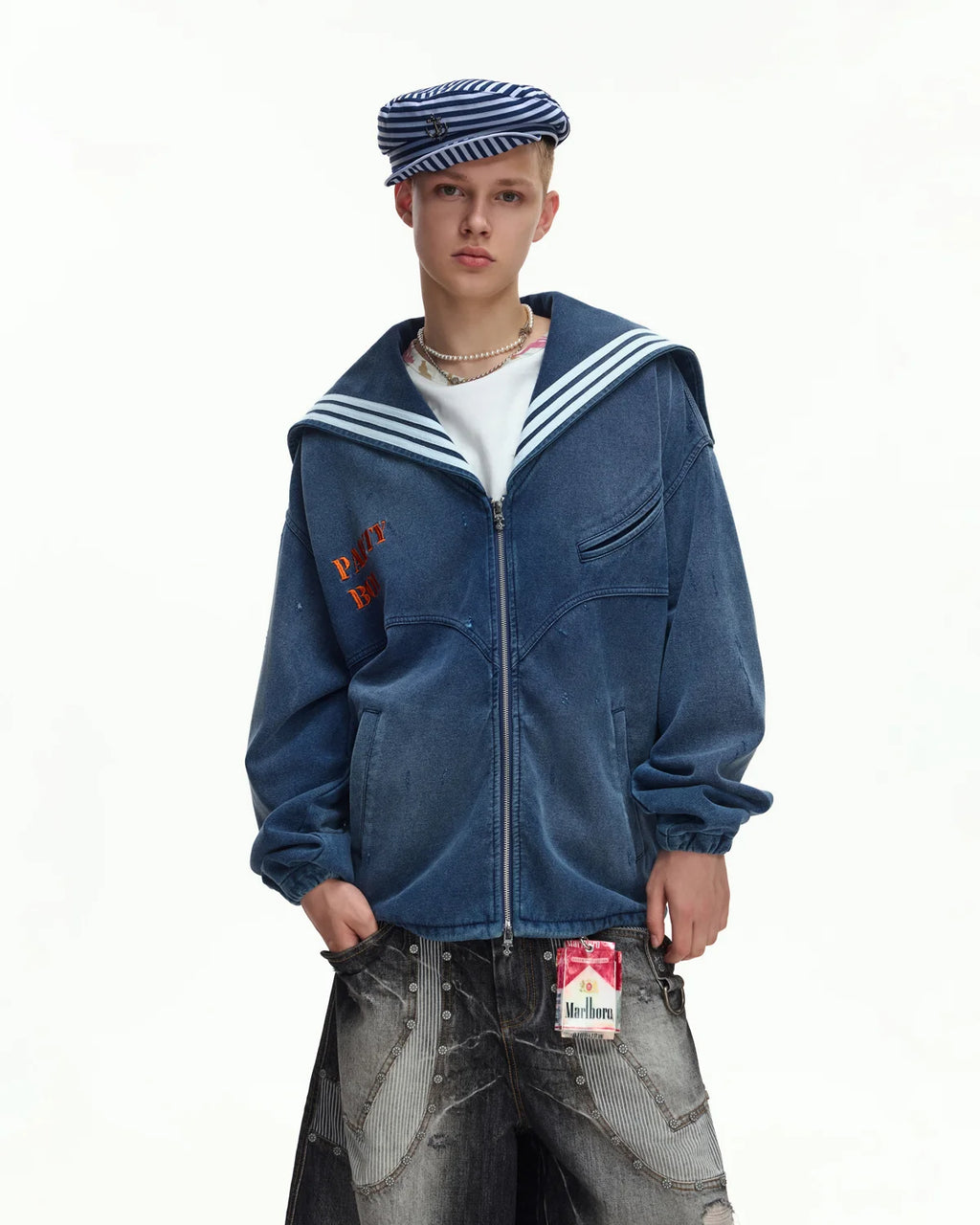 EMO Sailor-Collar Double-Zip Sweatshirt Jacket