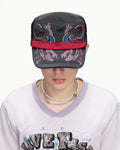 EMO Vintage Embroidered Flat-Top Cadet Cap Black