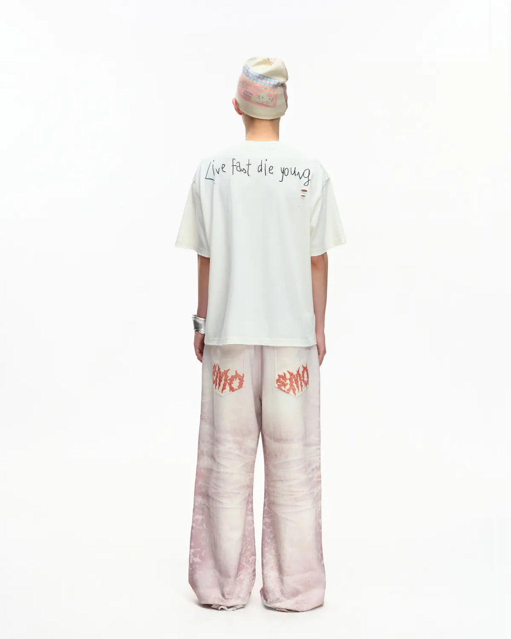 EMO Distressed Camo Washed Cropped Tee White