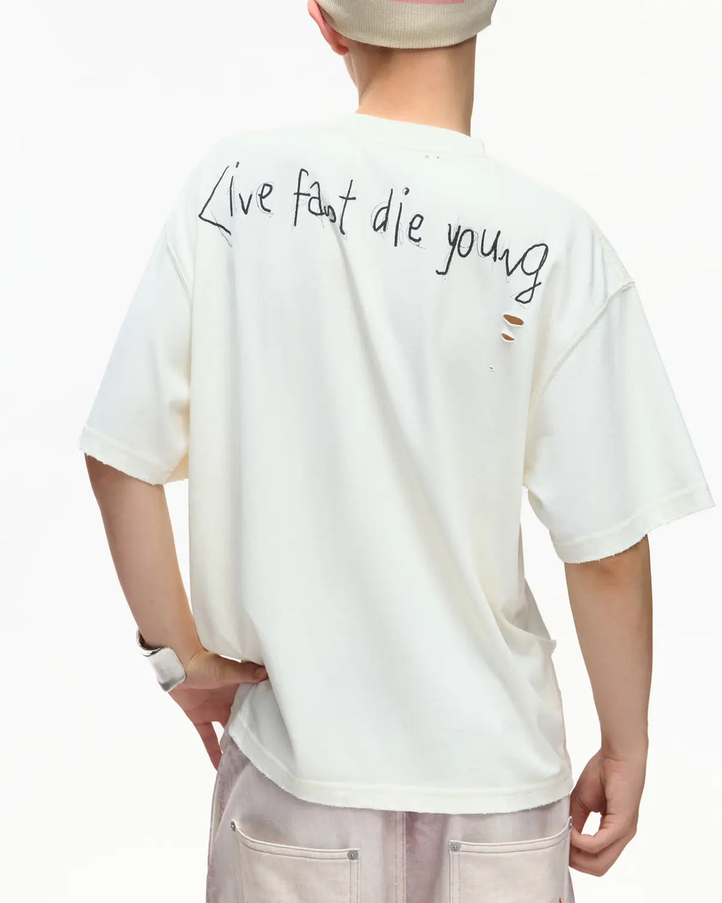 EMO Distressed Camo Washed Cropped Tee White