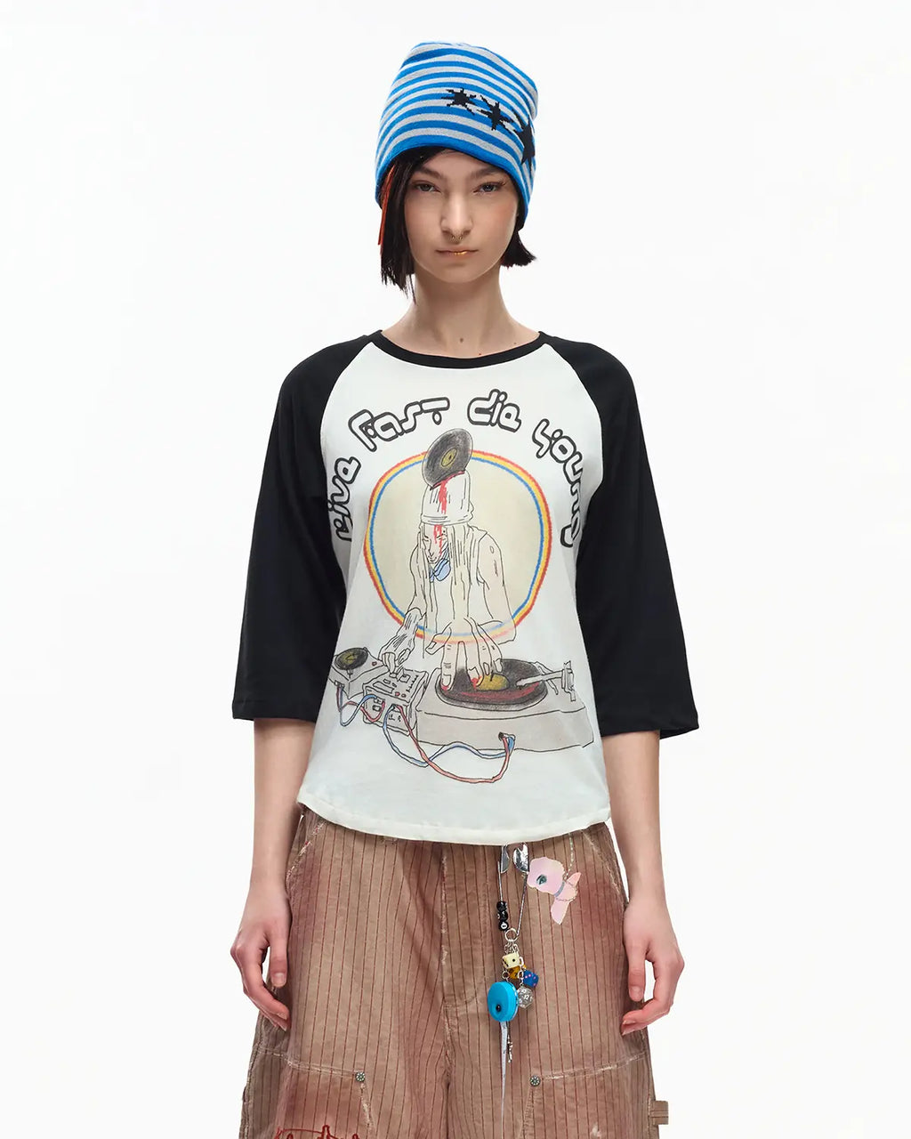 EMO 3/4 Sleeve Raglan Graphic Tee black