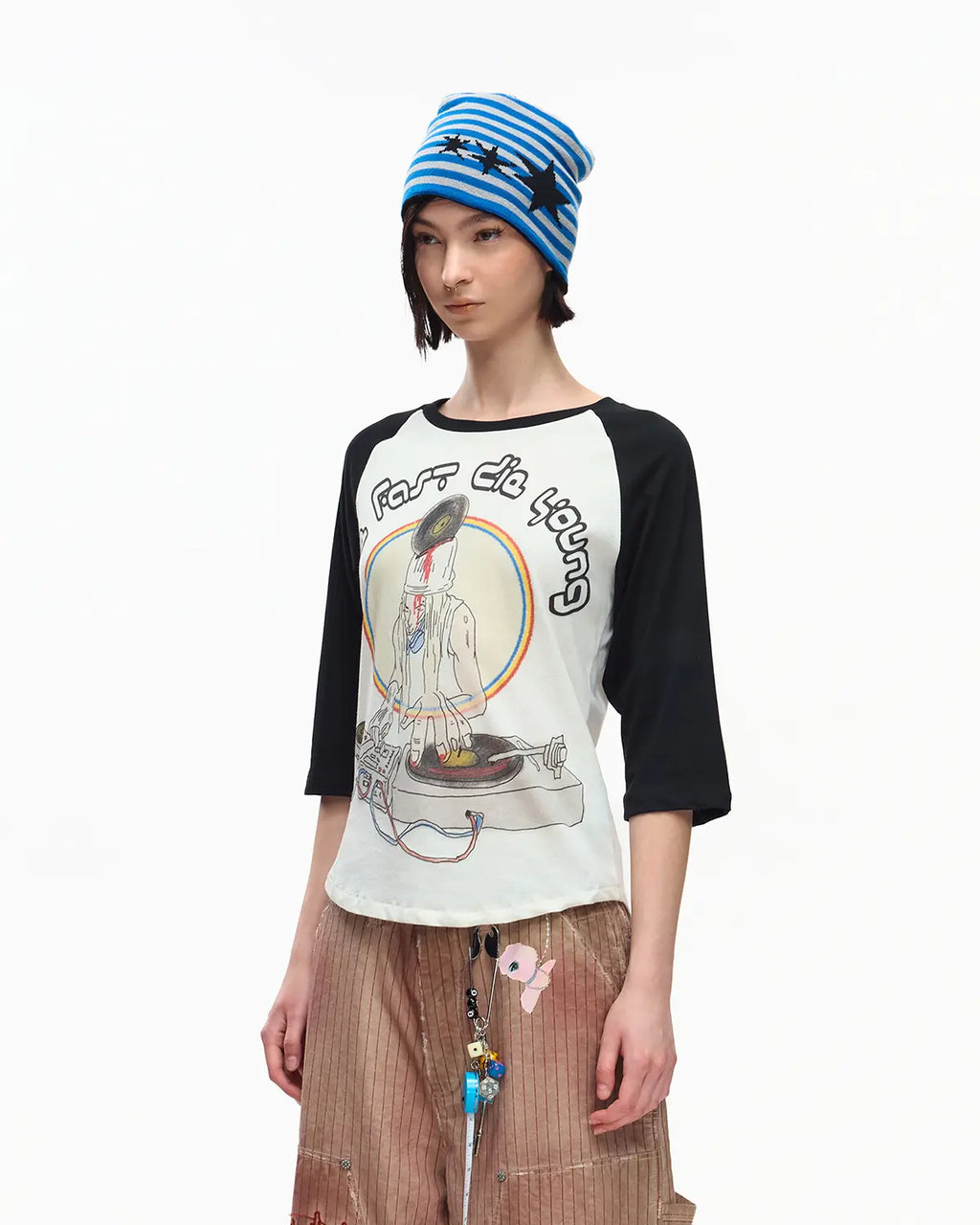 EMO 3/4 Sleeve Raglan Graphic Tee black