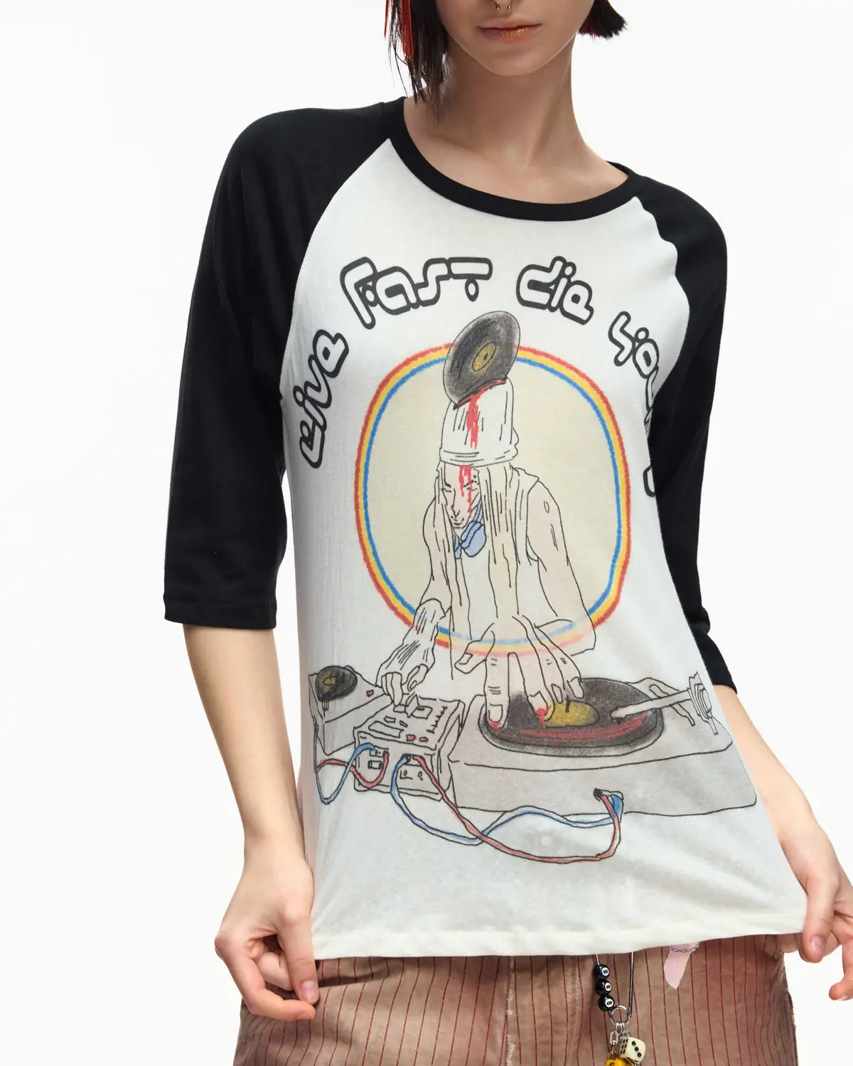EMO 3/4 Sleeve Raglan Graphic Tee black