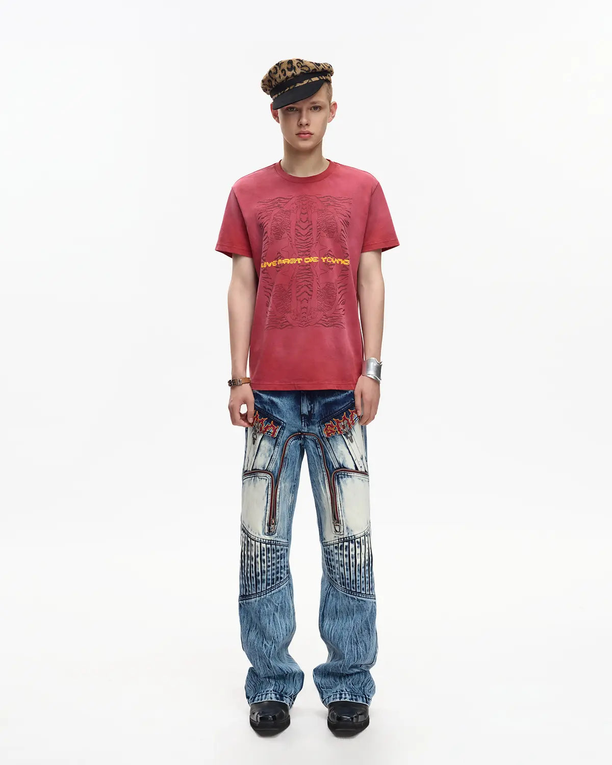 EMO 265g Faded Tiger Mirror Slim Tee（Red）