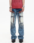 EMO Contrast Zip Distressed Wash Jeans