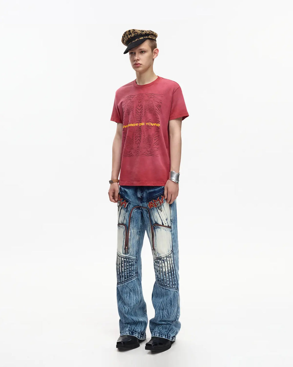 EMO 265g Faded Tiger Mirror Slim Tee（Red）