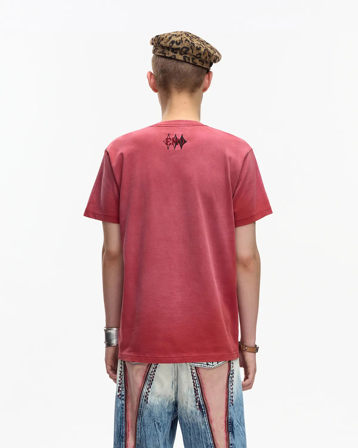 EMO 265g Faded Tiger Mirror Slim Tee（Red）