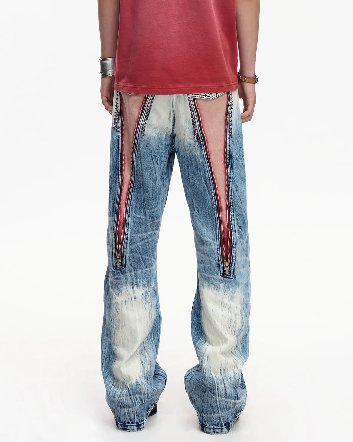 EMO Contrast Zip Distressed Wash Jeans