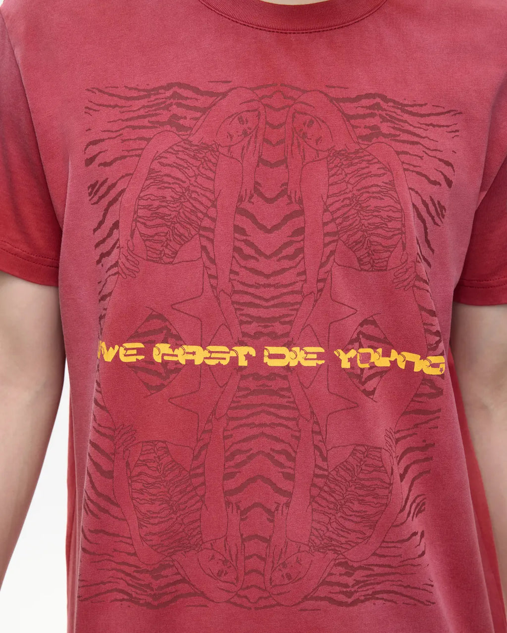 EMO 265g Faded Tiger Mirror Slim Tee（Red）