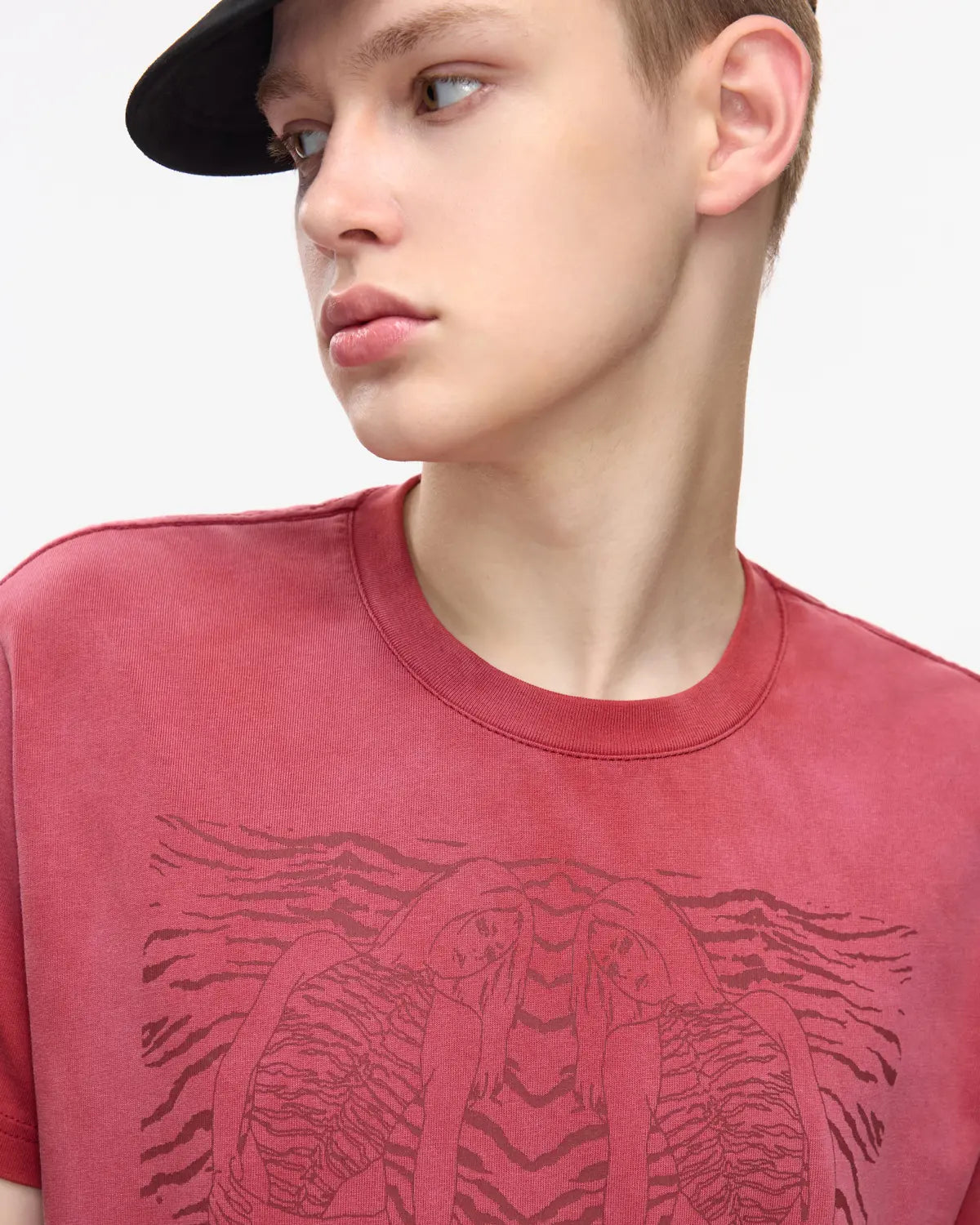EMO 265g Faded Tiger Mirror Slim Tee（Red）