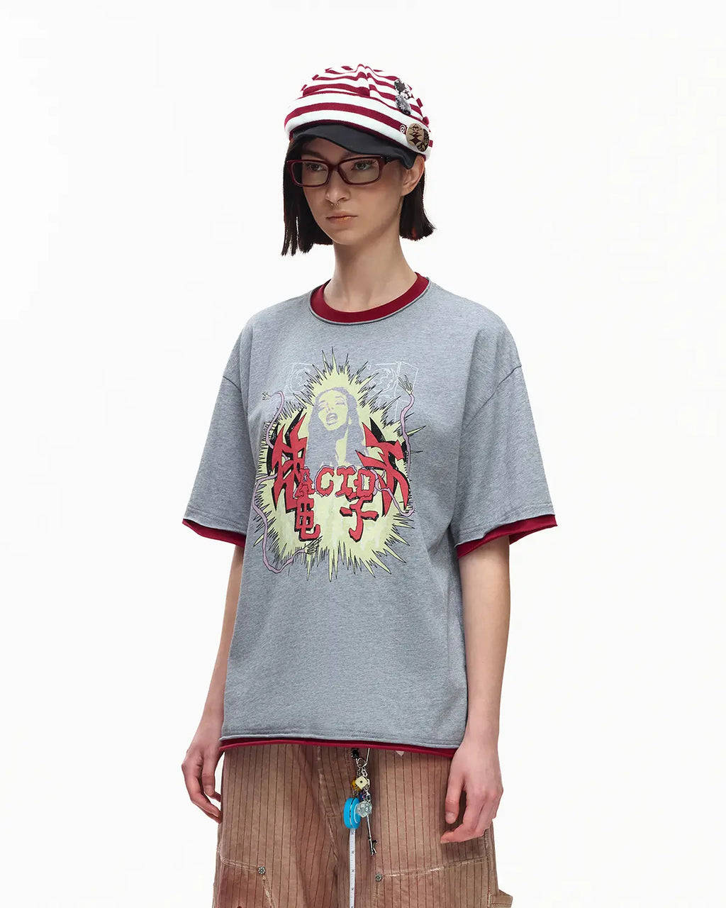EMO Fake Layer Cropped Box Tee Grey