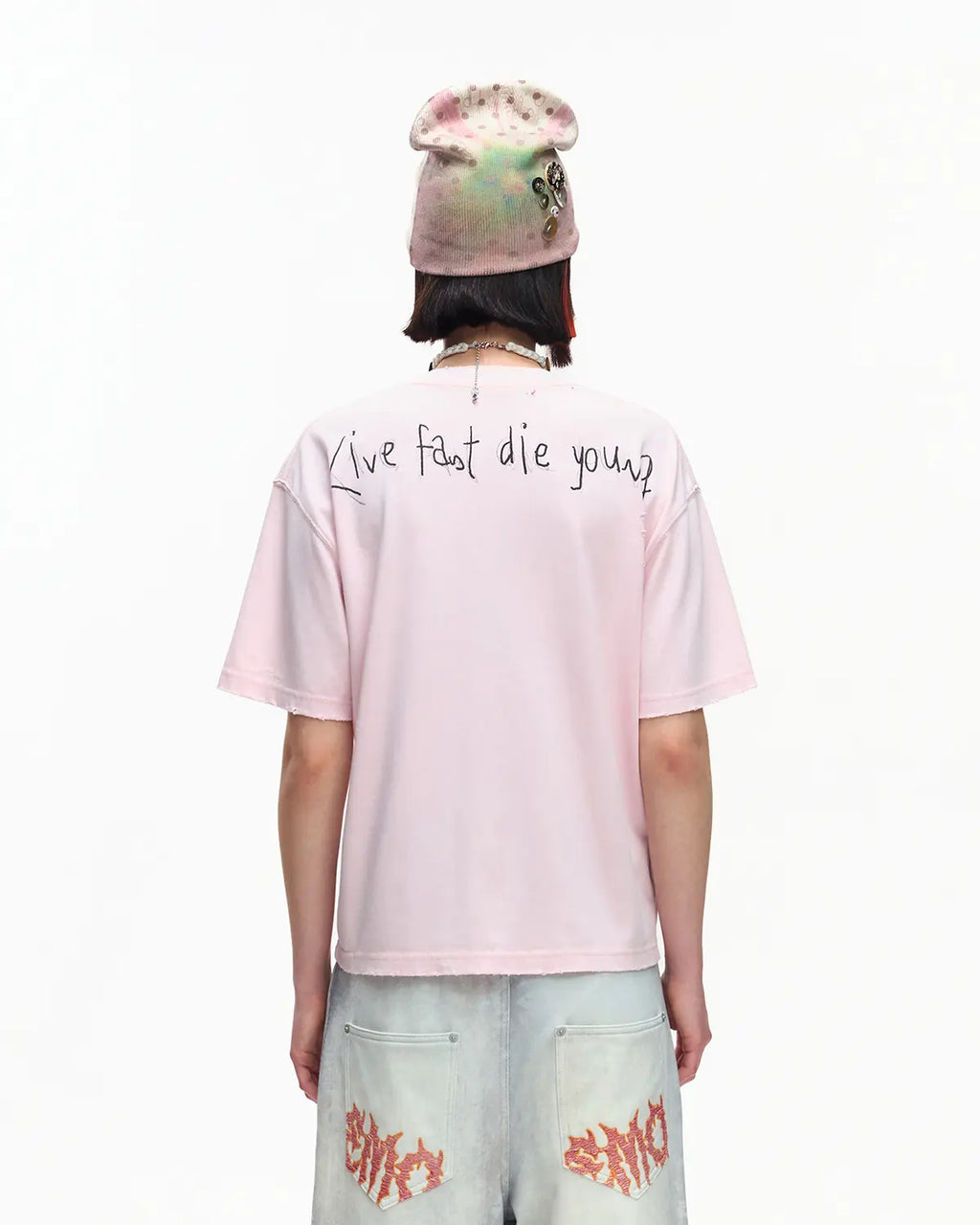 EMO Distressed Camo Washed Cropped Tee Pink