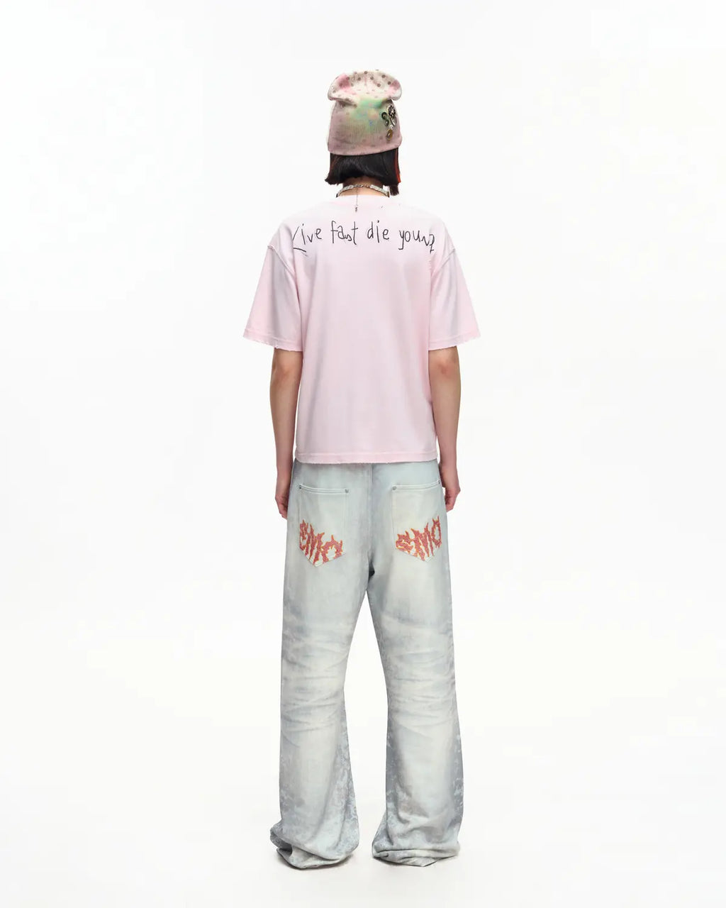 EMO Distressed Camo Washed Cropped Tee Pink