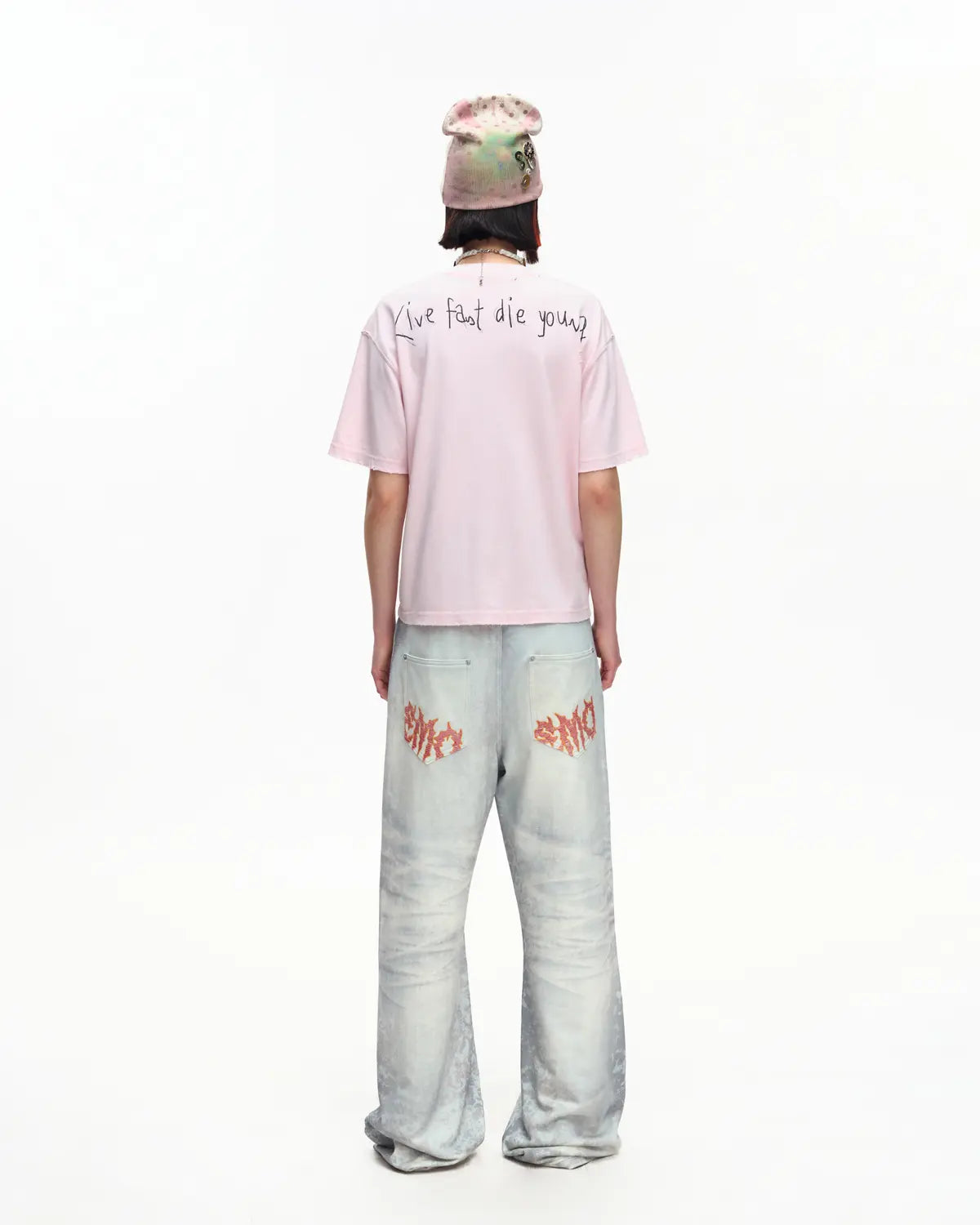 EMO Distressed Camo Washed Cropped Tee Pink