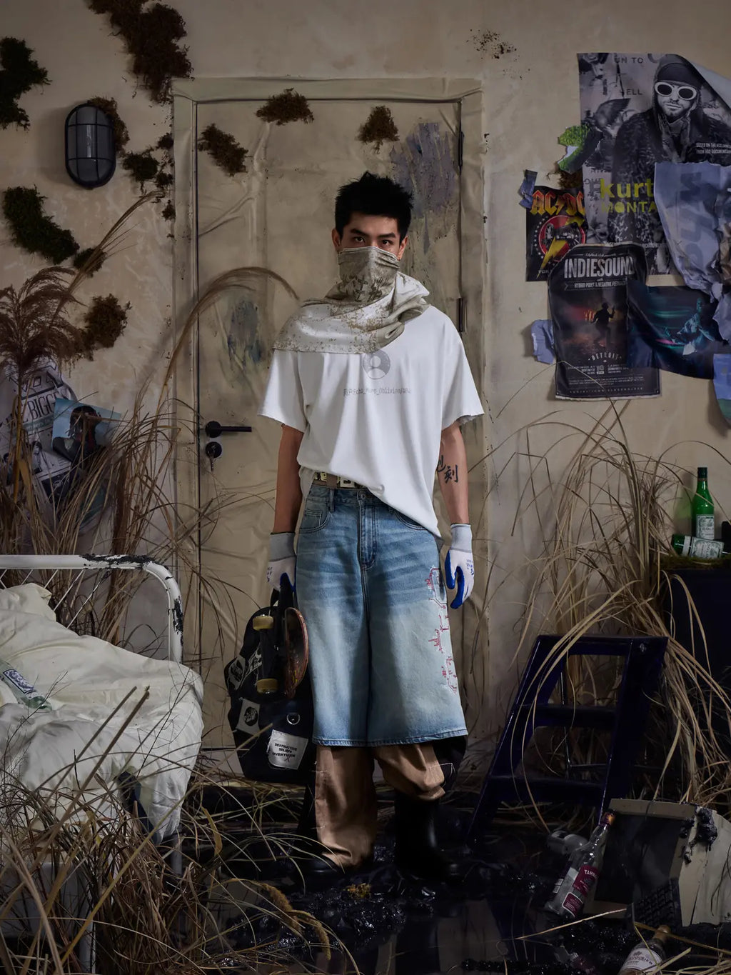 Wide Leg Denim Jorts blue