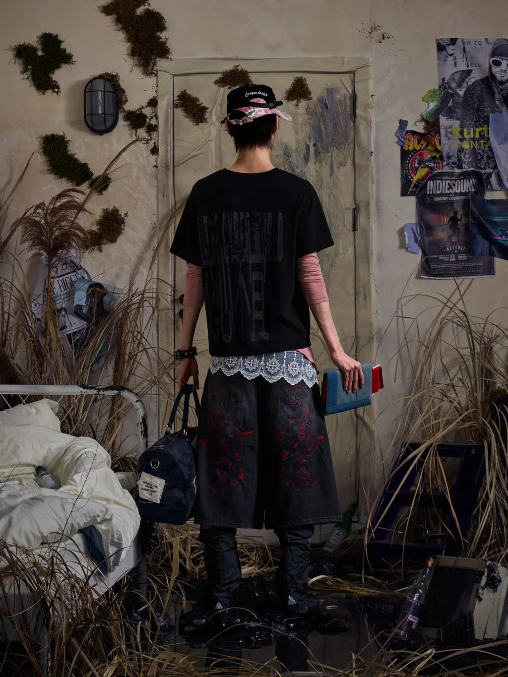 Wide Leg Denim Jorts black