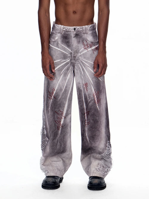 EMO "Cyber Bruise" Distressed A-Line Jeans