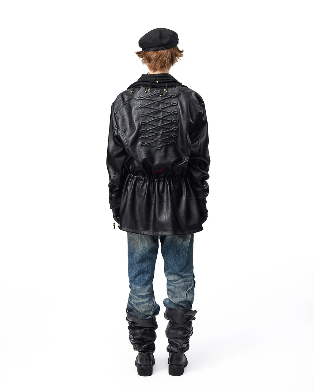 EMO Stand-Collar Napoleon Faux-Leather Jacket