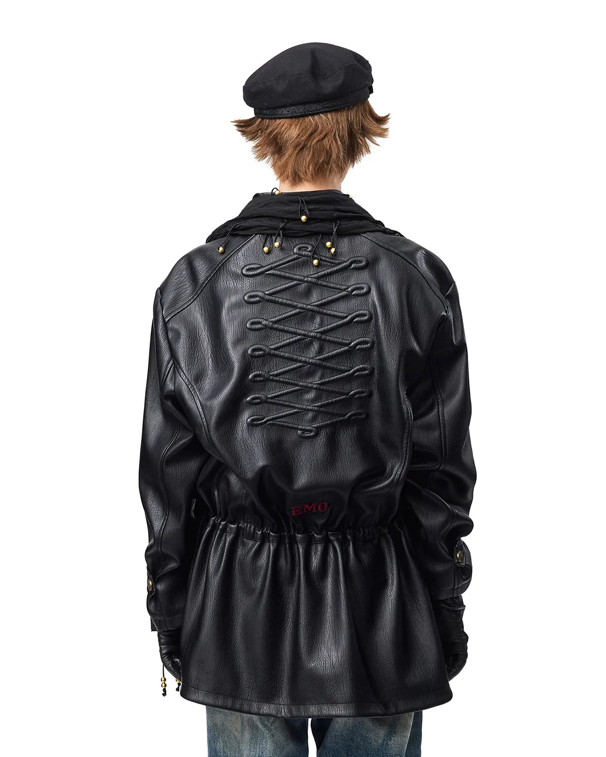 EMO Stand-Collar Napoleon Faux-Leather Jacket