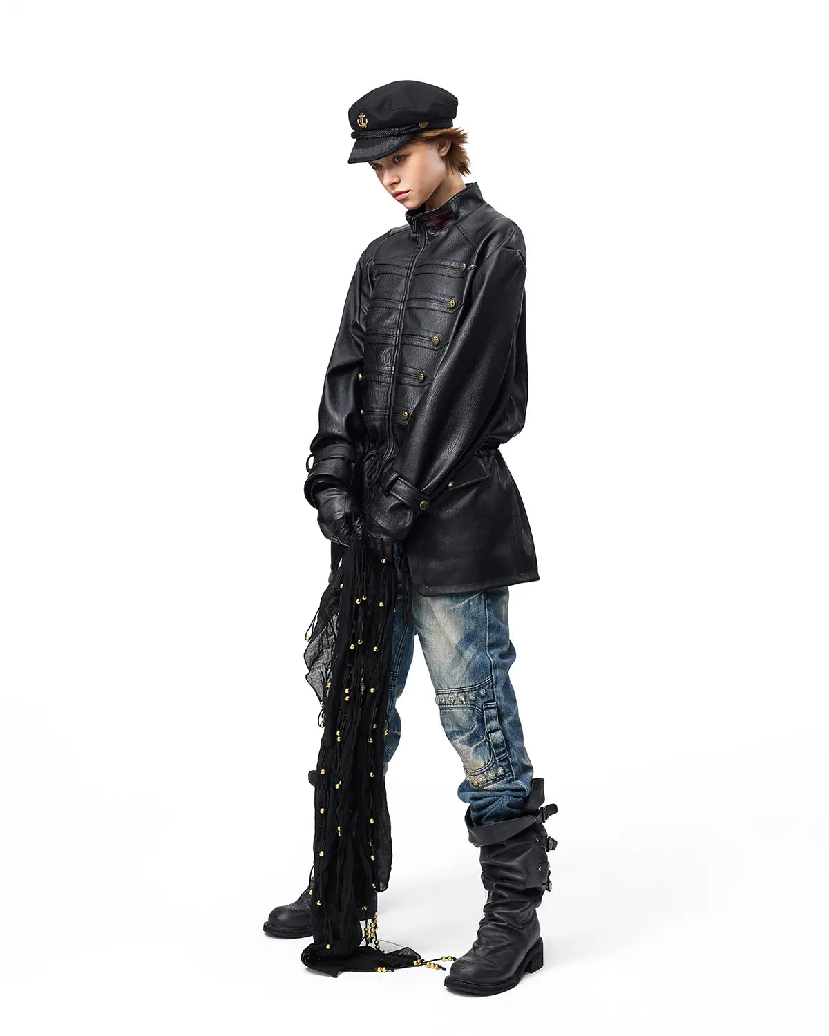 EMO Stand-Collar Napoleon Faux-Leather Jacket