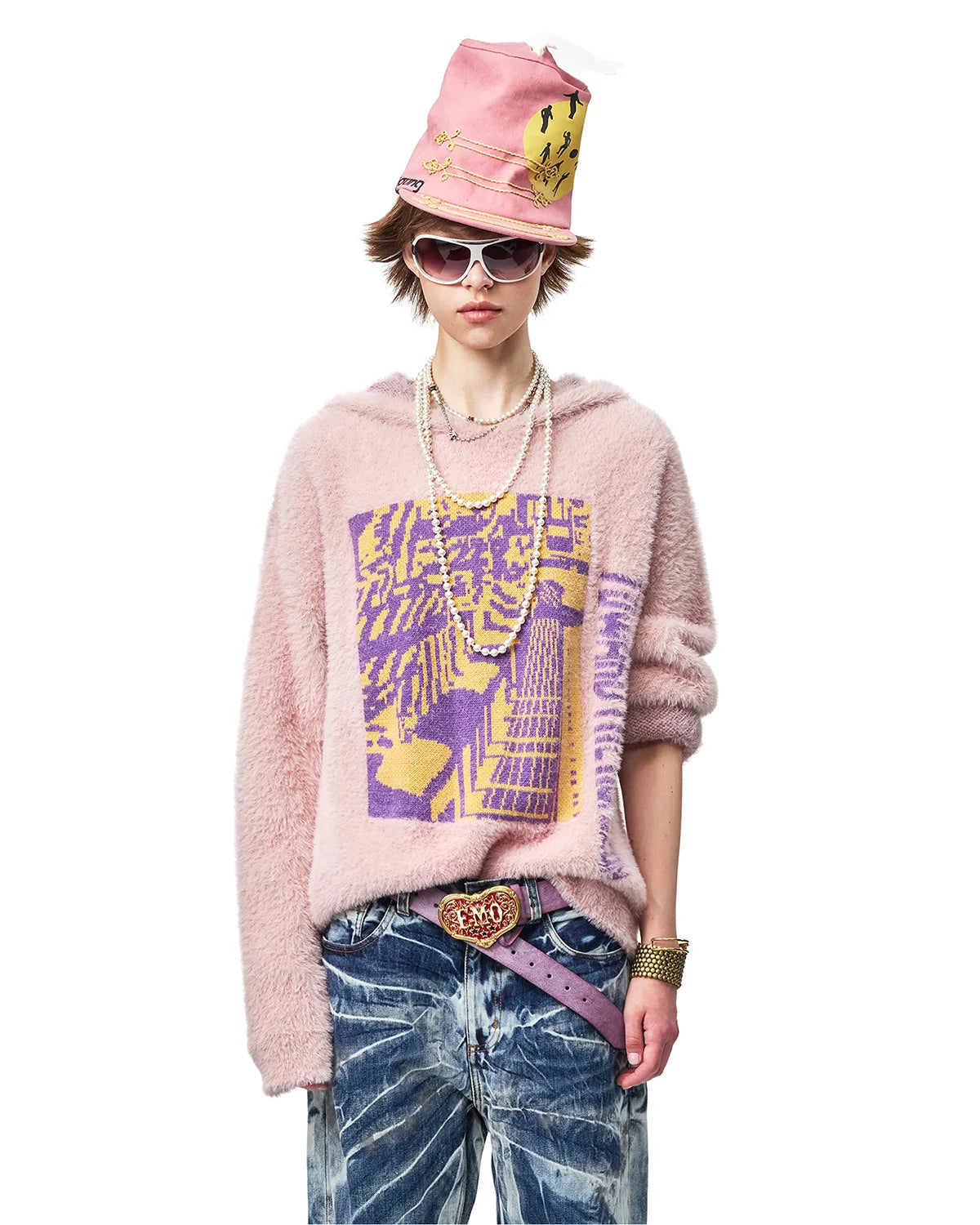 EMO Train Jacquard Faux-Mink Hoodie Front View