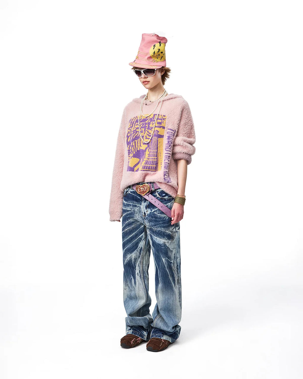 EMO Train Jacquard Faux-Mink Hoodie Fit On Model
