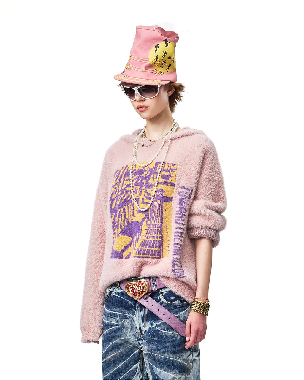 EMO Train Jacquard Faux-Mink Hoodie Side View