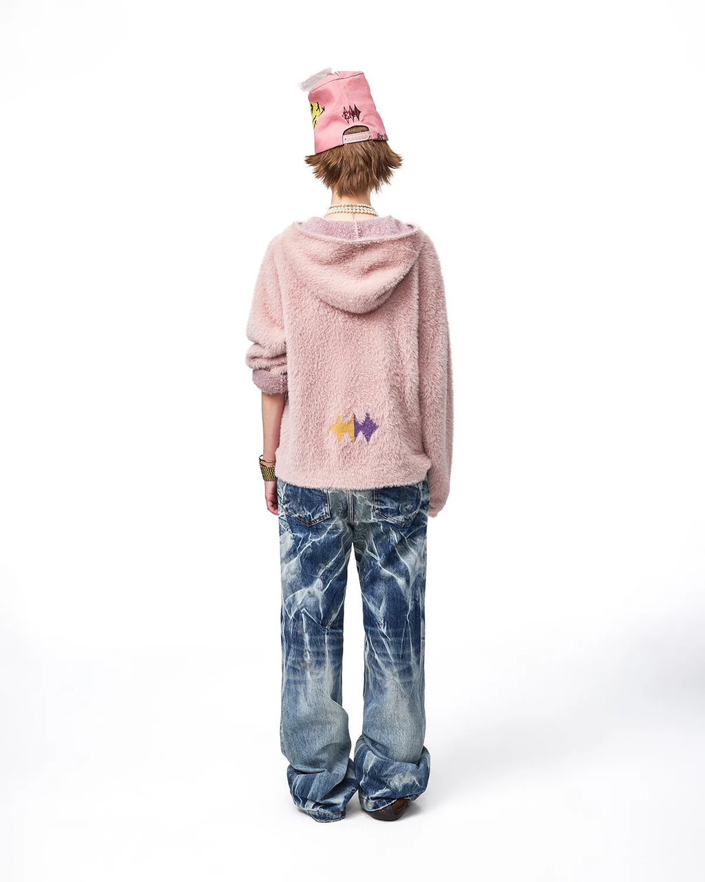 EMO Train Jacquard Faux-Mink Hoodie Fit On Model