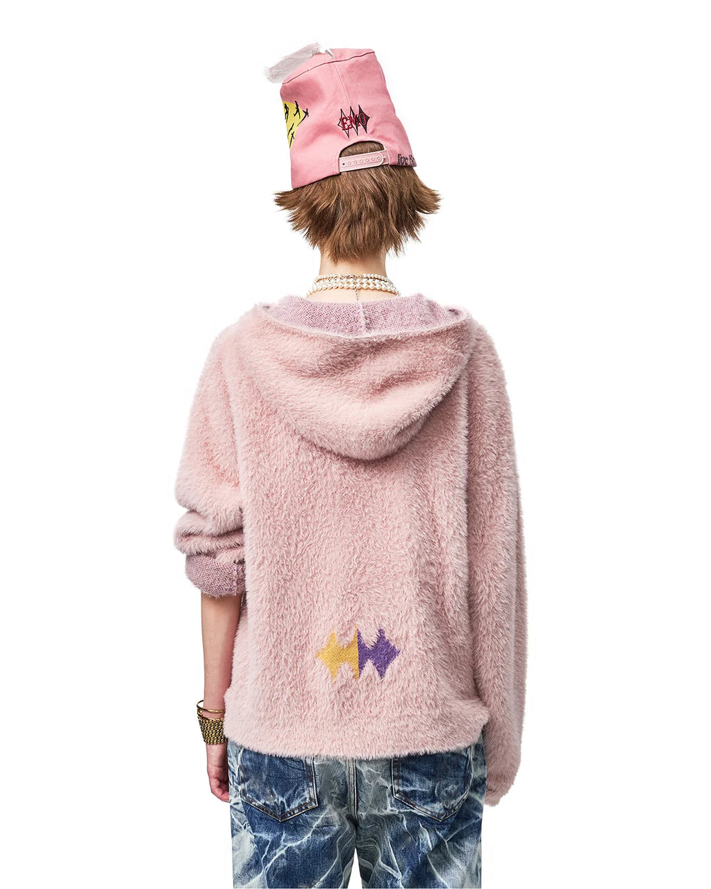 EMO Train Jacquard Faux-Mink Hoodie Back View