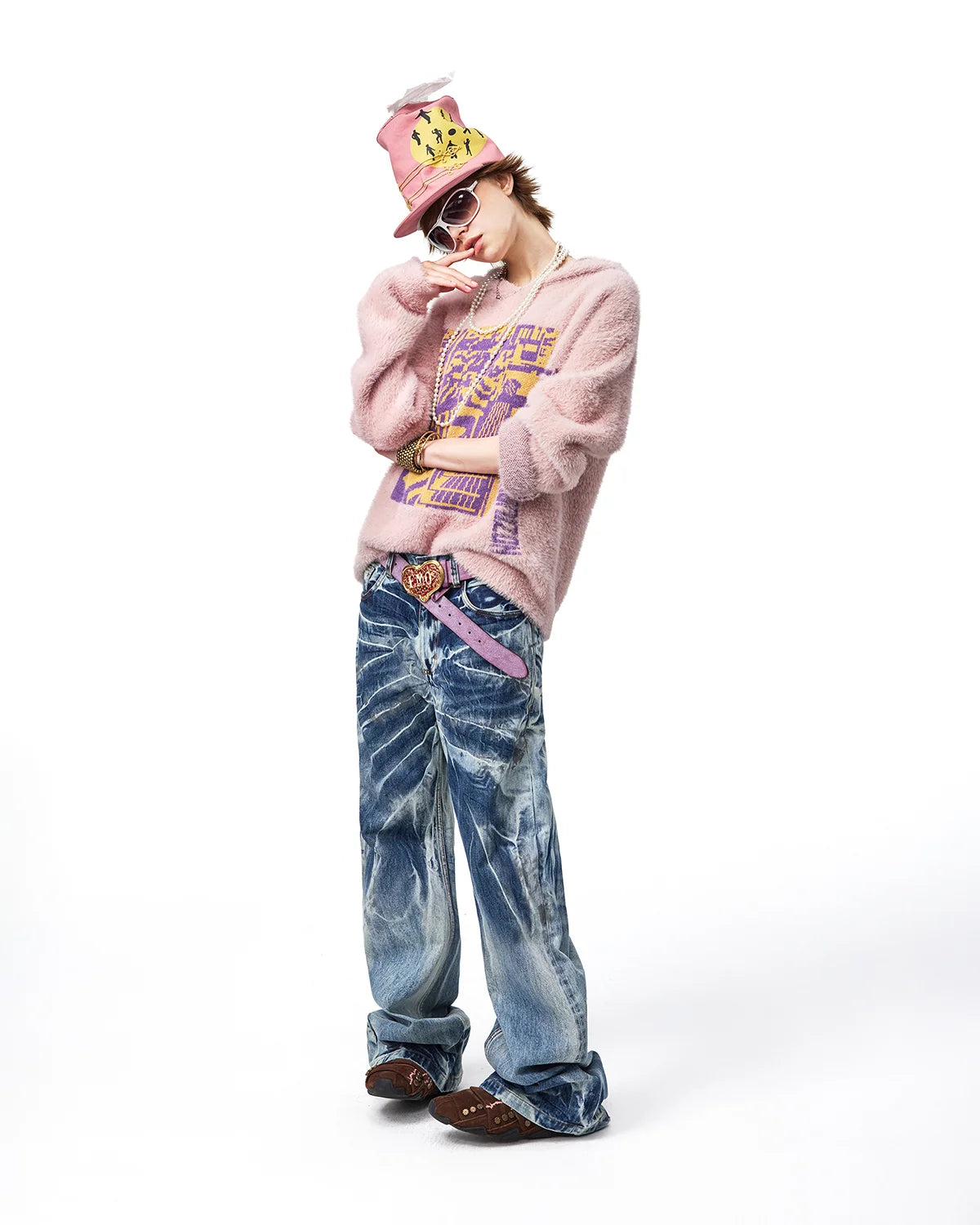 EMO Train Jacquard Faux-Mink Hoodie Fit On Model