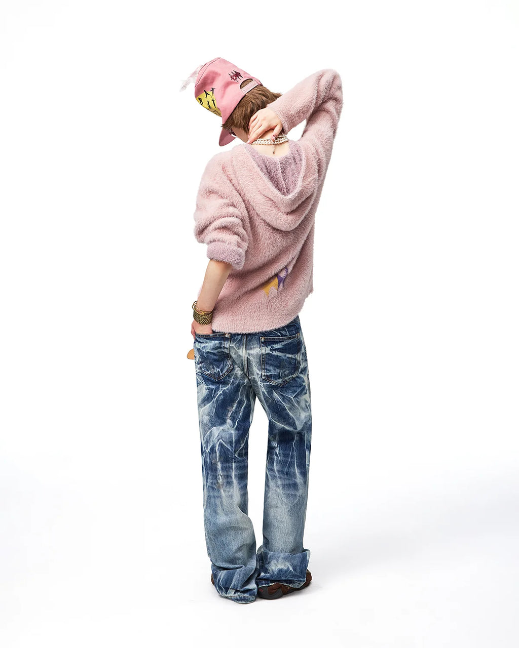 EMO Train Jacquard Faux-Mink Hoodie Fit On Model