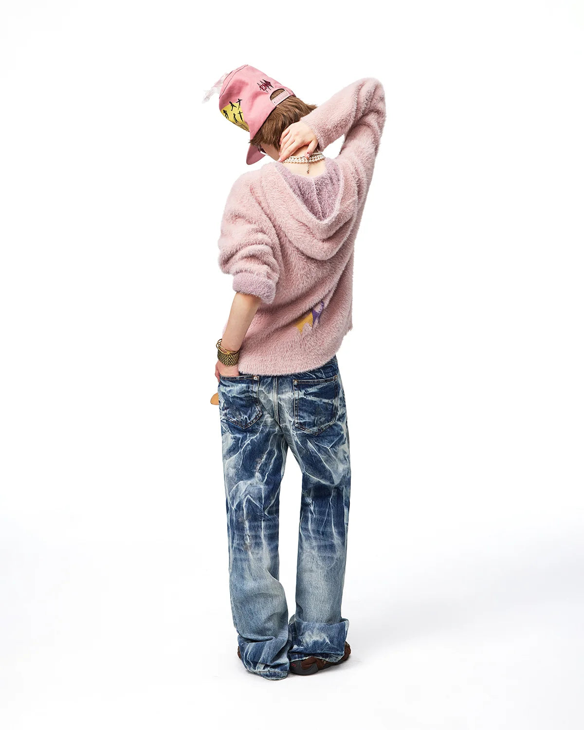 EMO Train Jacquard Faux-Mink Hoodie Fit On Model