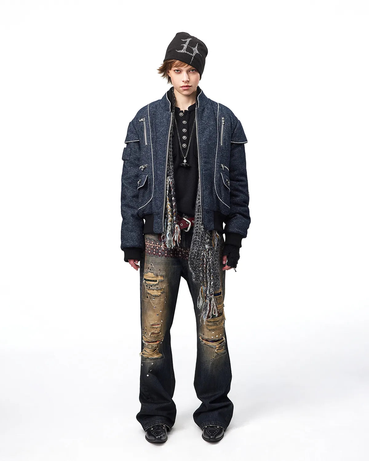 EMO Plaid Patch Distressed Jeans