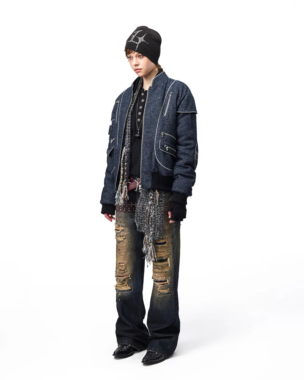 EMO Plaid Patch Distressed Jeans