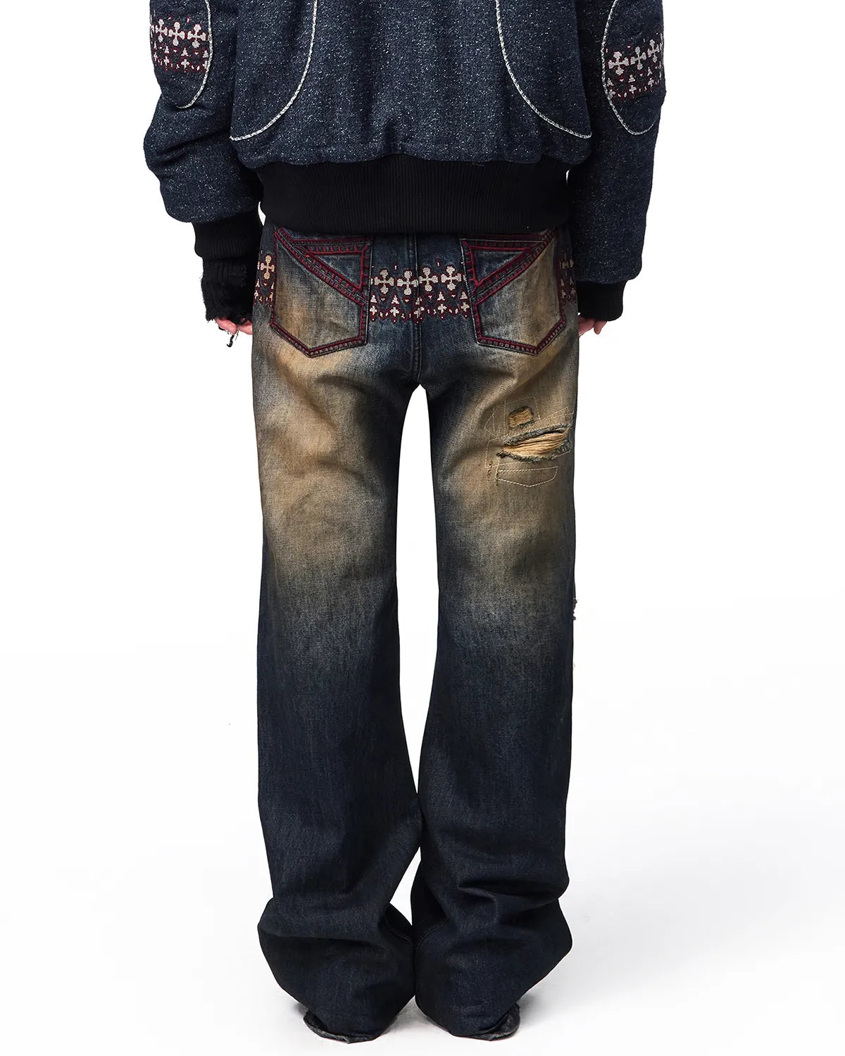 EMO Plaid Patch Distressed Jeans