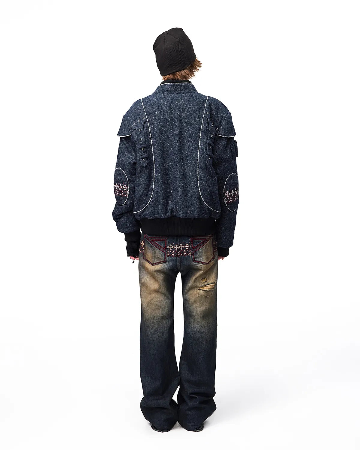 EMO Plaid Patch Distressed Jeans