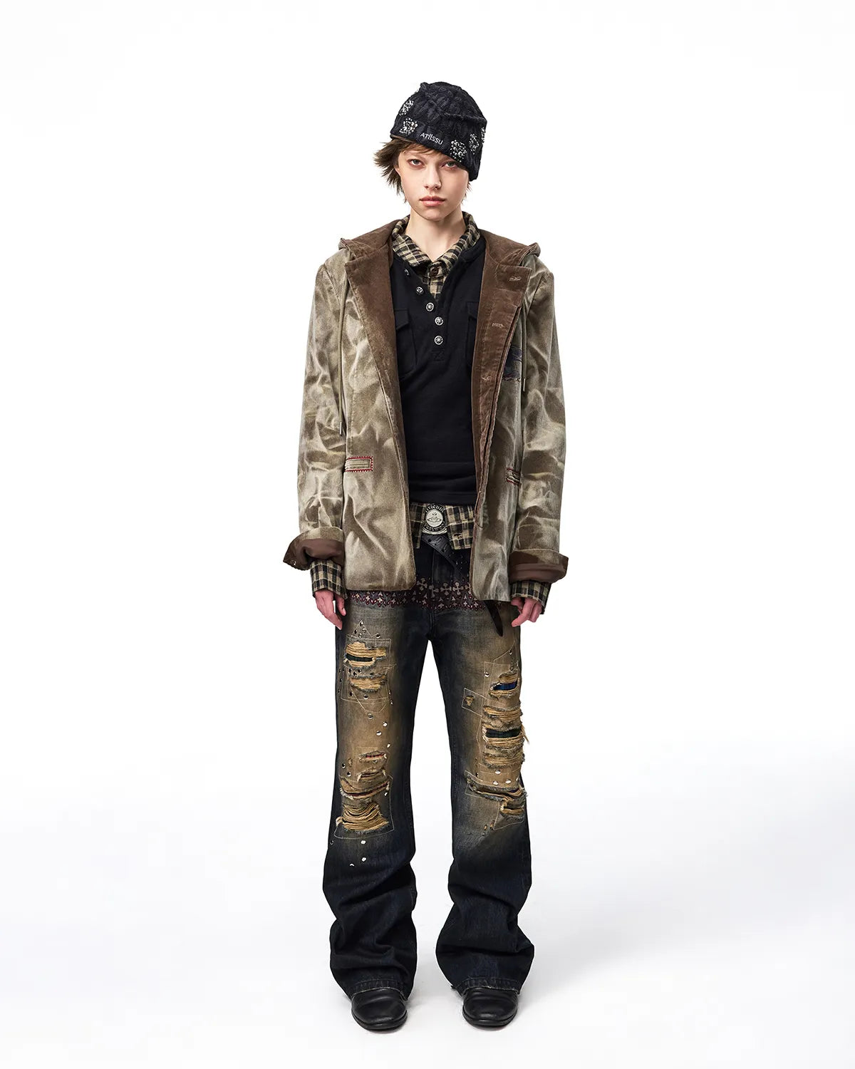 EMO Washed Corduroy Hooded Jacket Brown