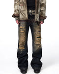 EMO Plaid Patch Distressed Jeans