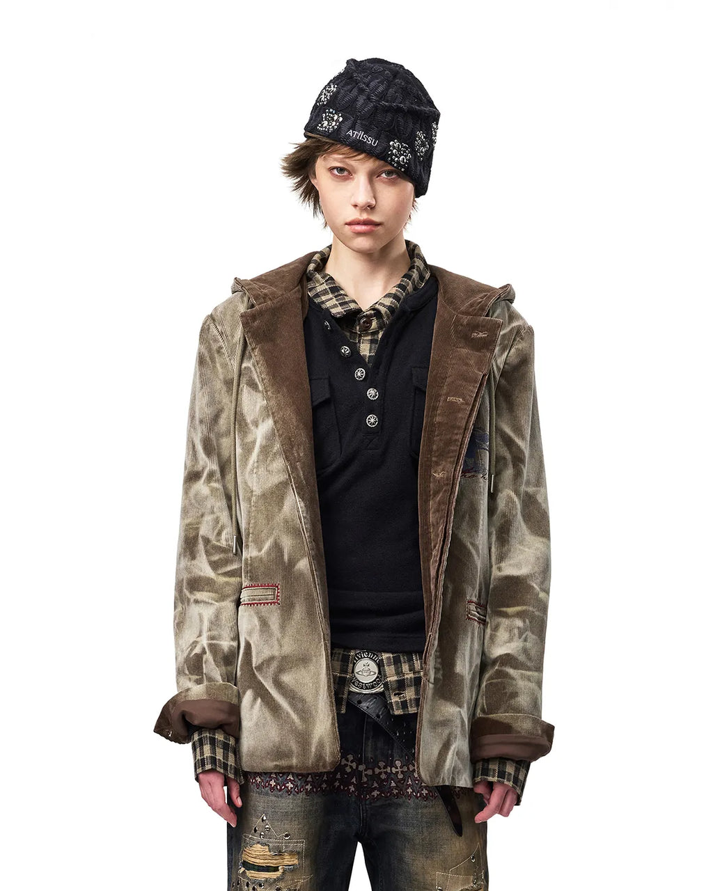 EMO Washed Corduroy Hooded Jacket Brown