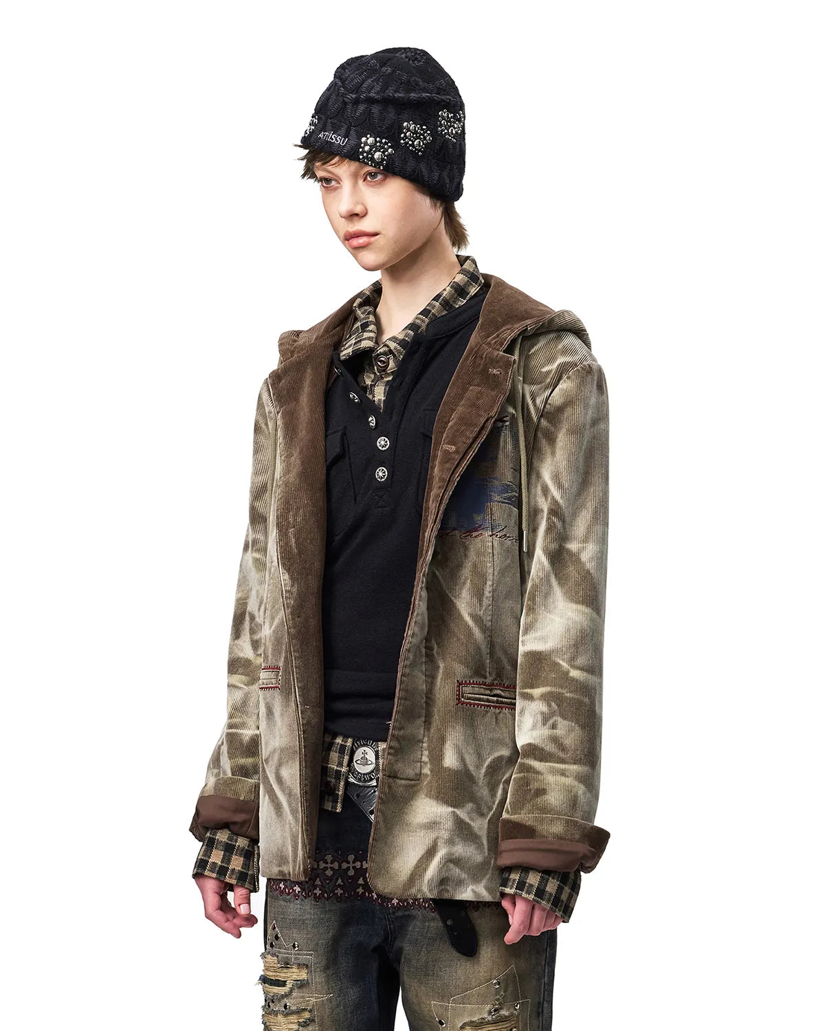 EMO Washed Corduroy Hooded Jacket Brown