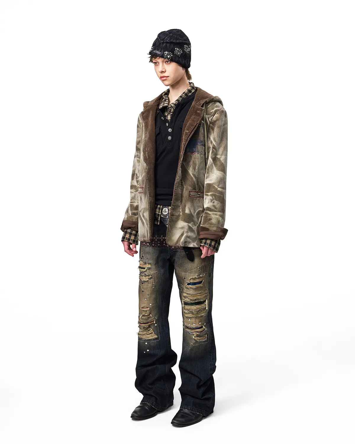 EMO Washed Corduroy Hooded Jacket Brown