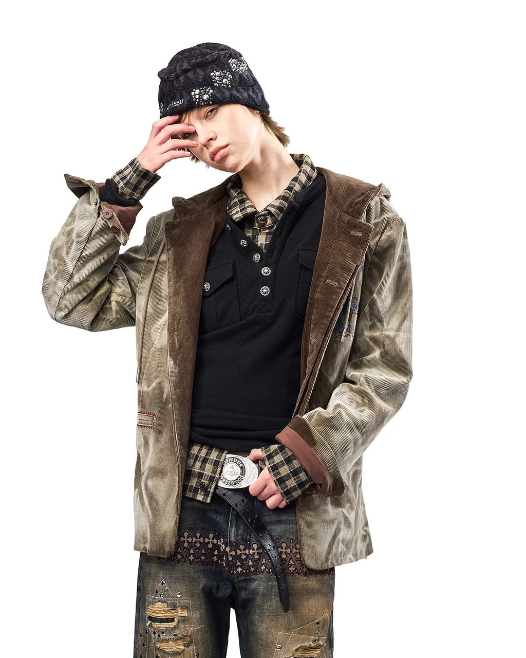 EMO Washed Corduroy Hooded Jacket Brown