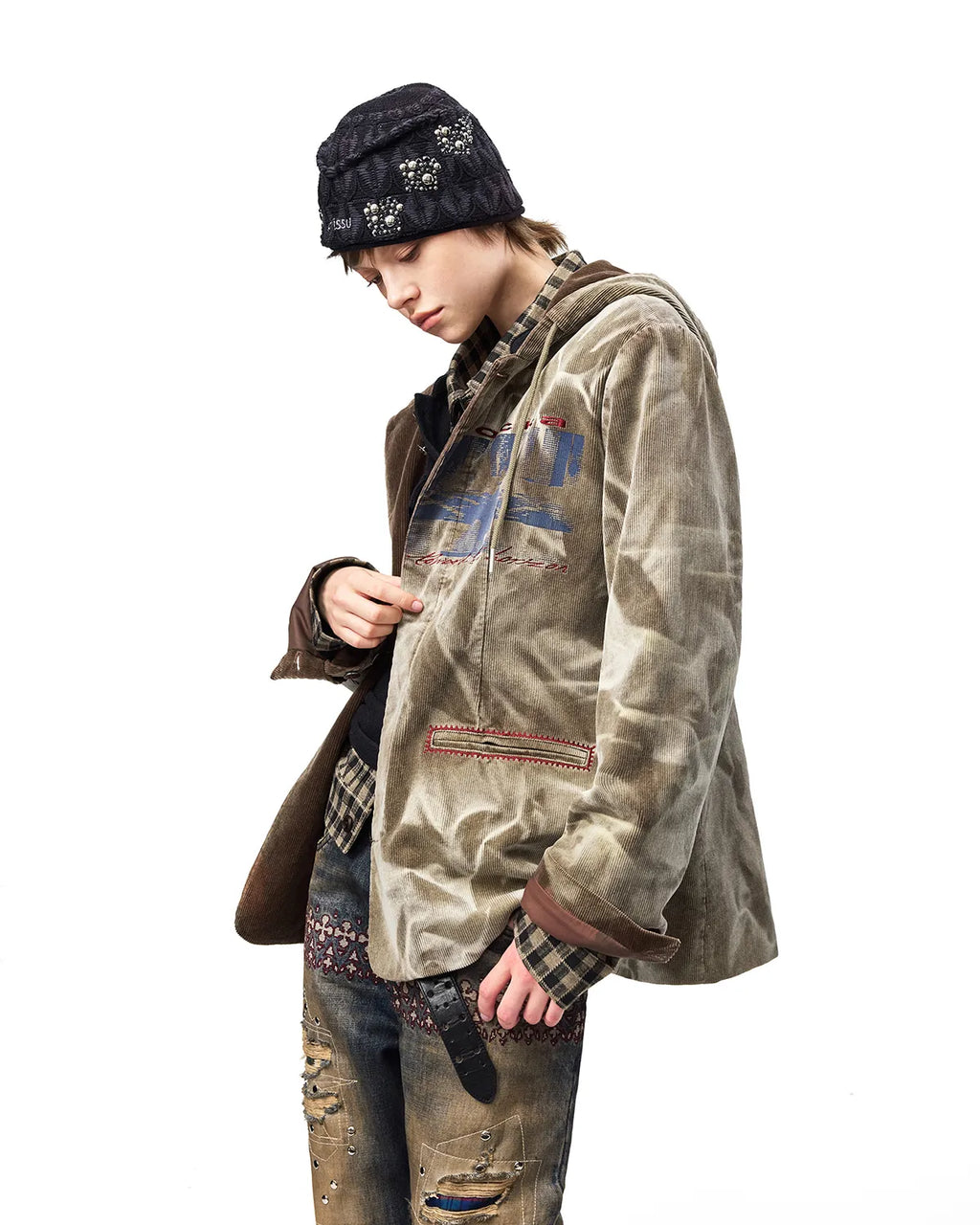 EMO Washed Corduroy Hooded Jacket Brown
