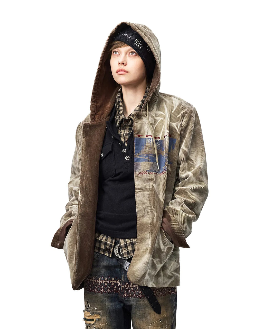EMO Washed Corduroy Hooded Jacket Brown