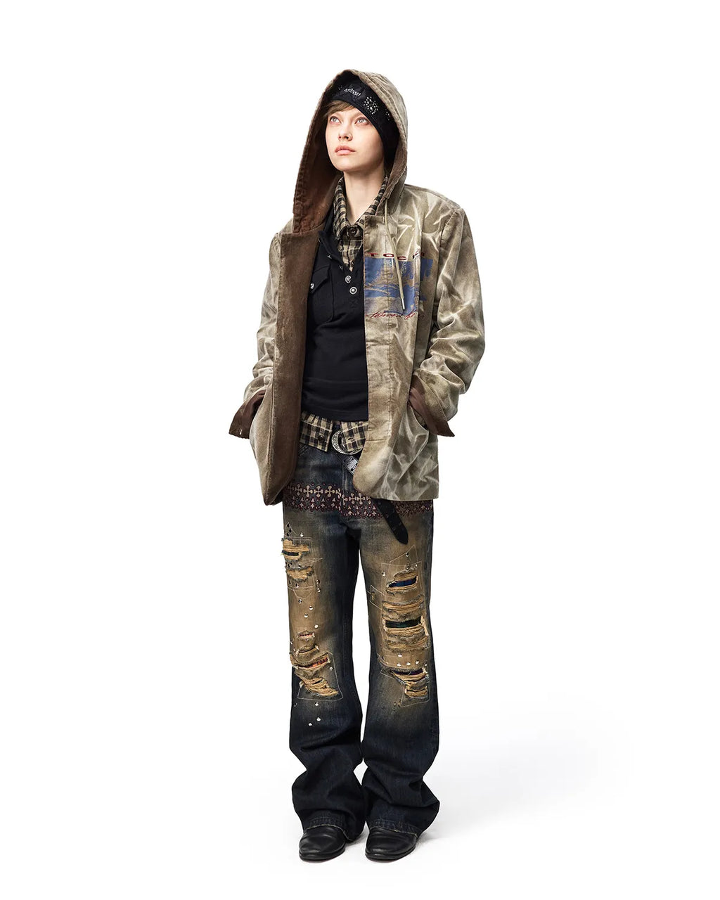 EMO Washed Corduroy Hooded Jacket Brown