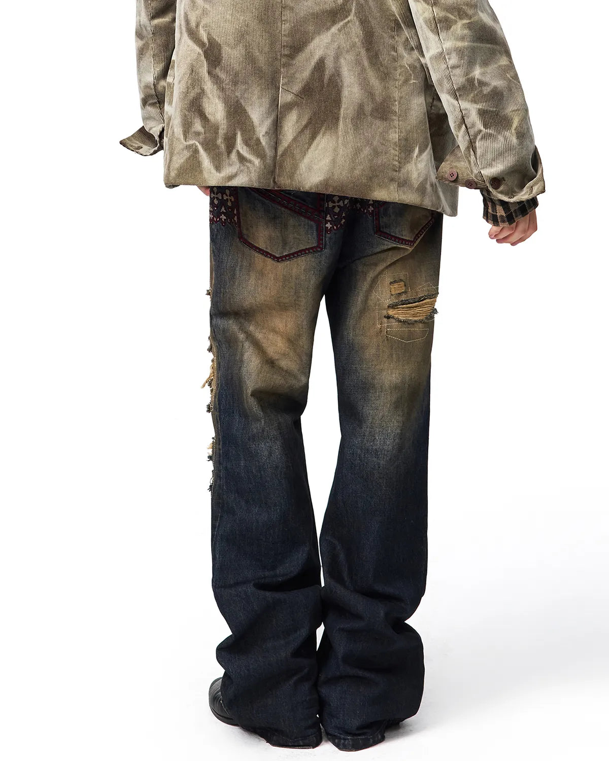 EMO Plaid Patch Distressed Jeans
