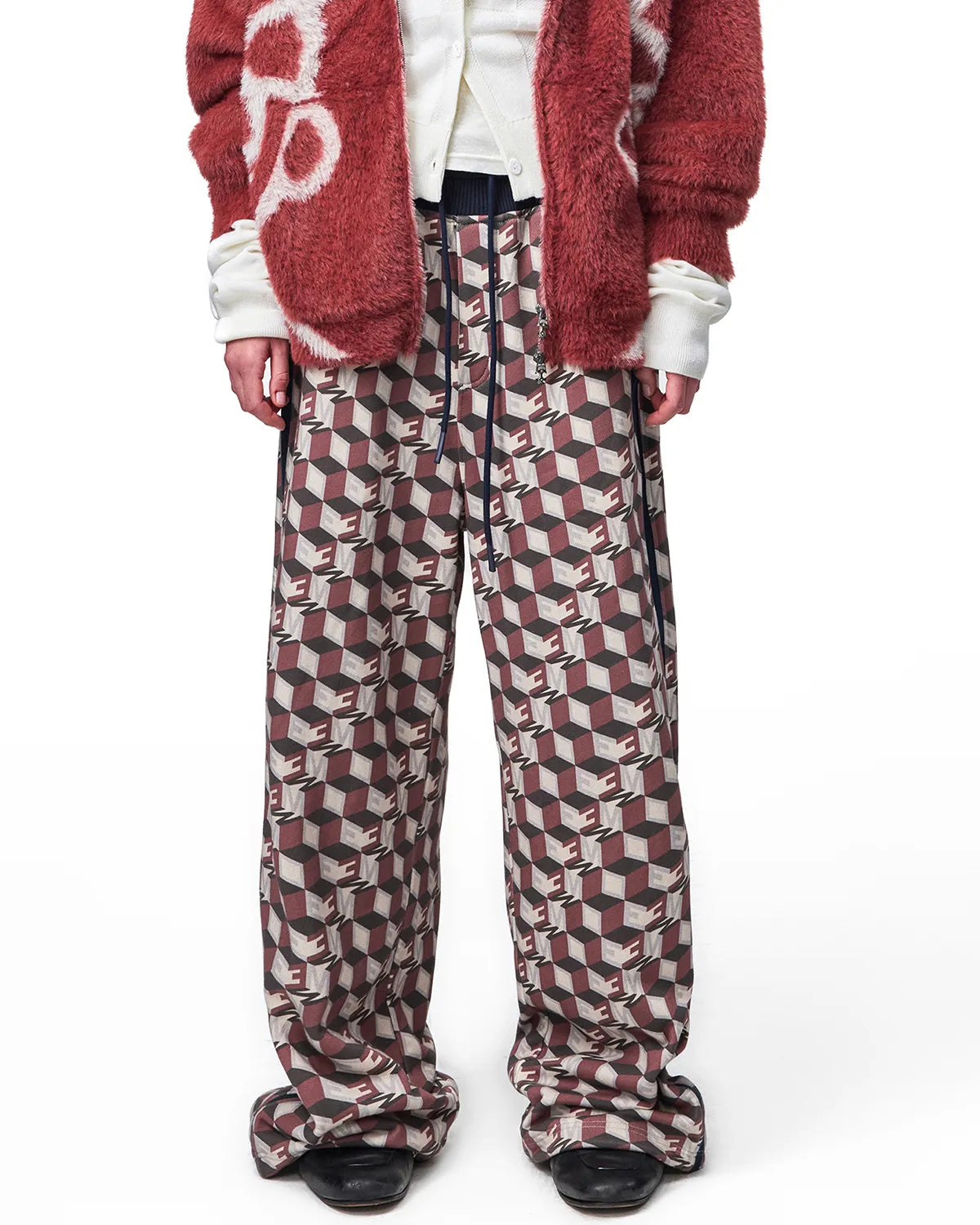 EMO Logo Print Wide-Leg Sweatpants Red
