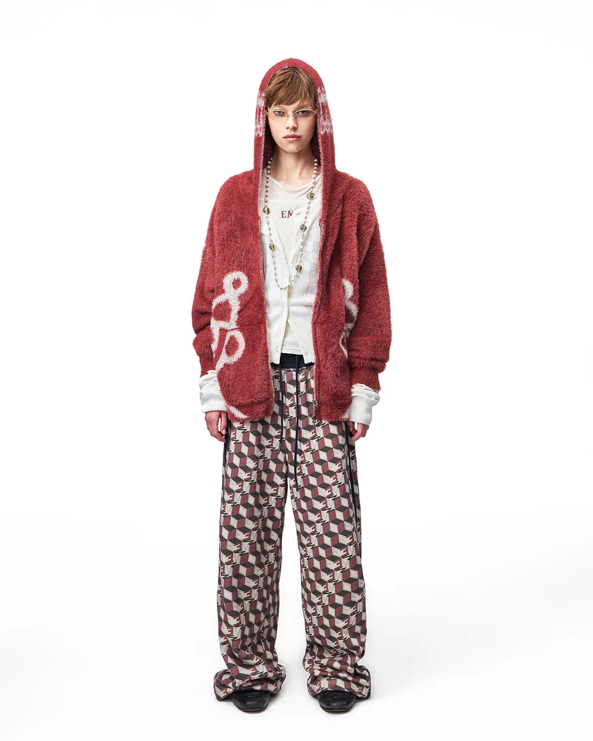 EMO Logo Print Wide-Leg Sweatpants Red
